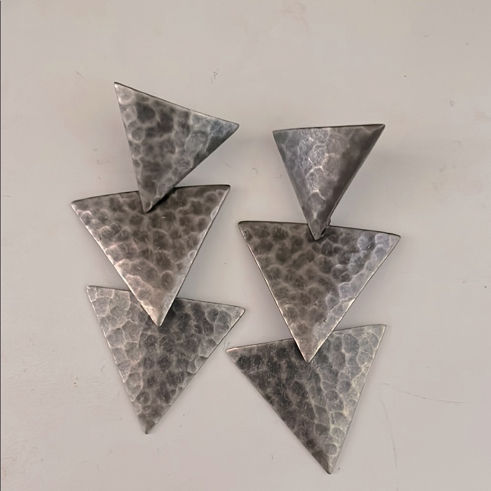 Silver Hammered Triangle Earrings 15$